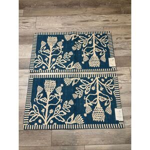 Threshold Kitchen Rug Blue and Cream Print 20”x36” set of 2